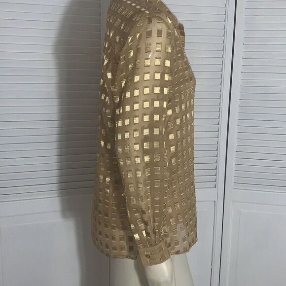 Vintage 90’s Gold Sheer Long Sleeve Button Down Shirt with Matching Gold Sleevel - Picture 8 of 13